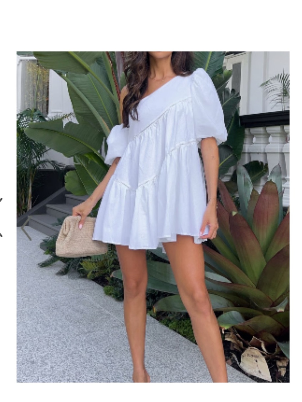 Showpo White One-Shoulder Puff Sleeve Dress with Off the Shoulder Sleeve